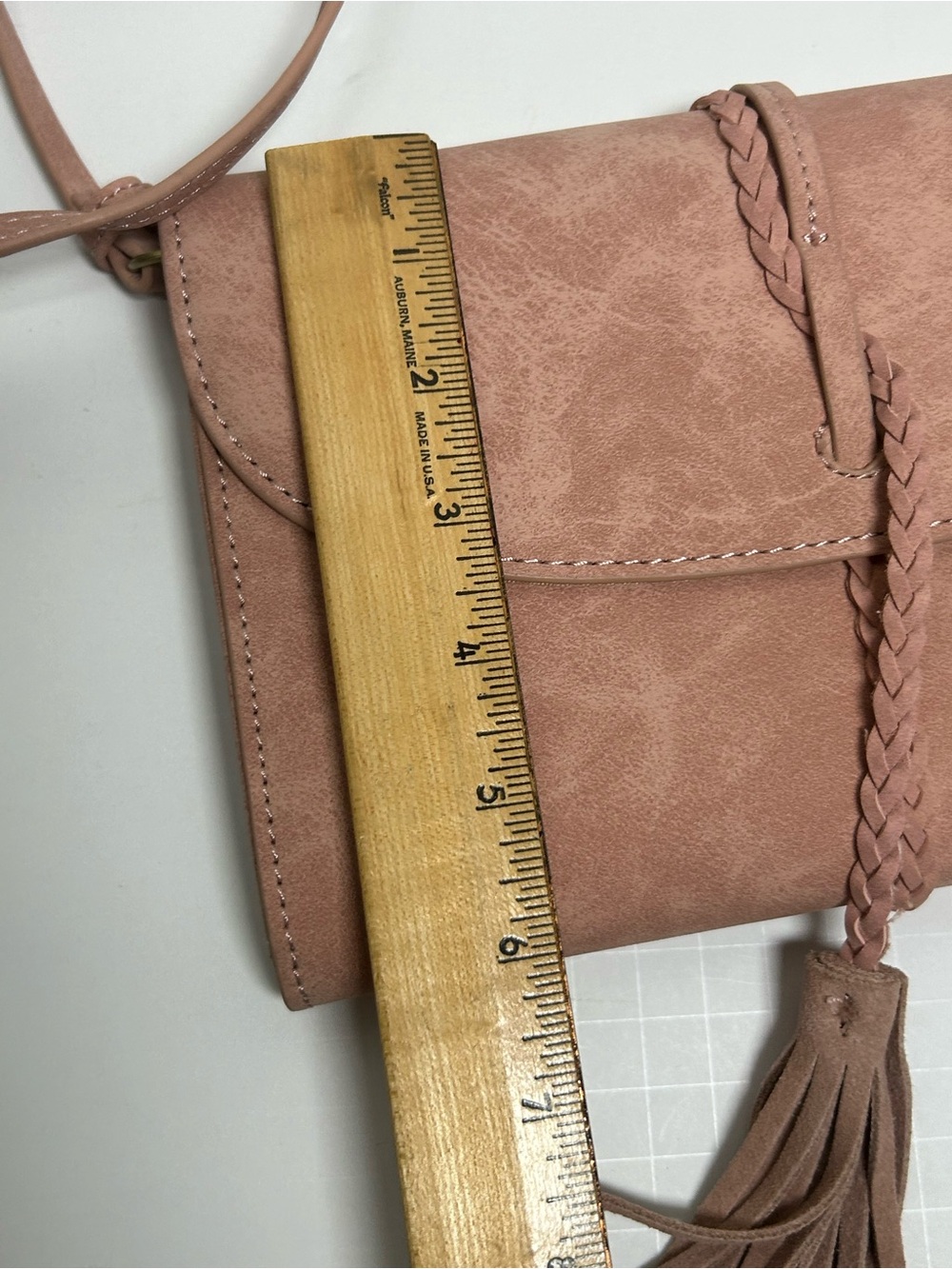 Anthropologie  Envelope Suede Crossbody Boho Tassel Bag Pink - Picture 9 of 9